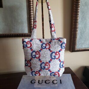 Gucci Beauty Cream Tote Bag with Red and Blue GG Accents (Adorable)